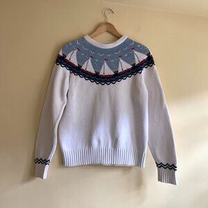 VINTAGE Orvis Sailboat Pullover Sweater Size 38 Crewneck 100% Cotton